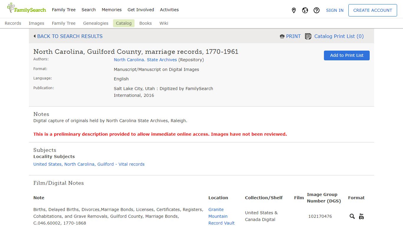 North Carolina, Guilford County, marriage records, 1770-1961 - FamilySearch